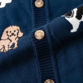 Boys Navy Blue Cardigan With Self-Design Puppy Patterns Sweaters & Cardigans