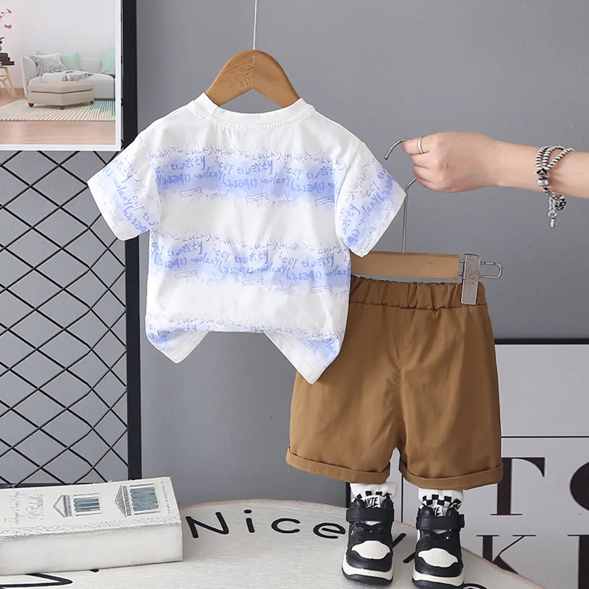 Boys Blue Short Sleeve Typographic Printed T-shirt With Elasticated Shorts Sets Sets