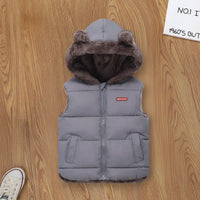 Boys Grey Sleeveless Hooded Puffer Vest With Faux-fur Trim Coats & Jackets Grey 2-3 Y