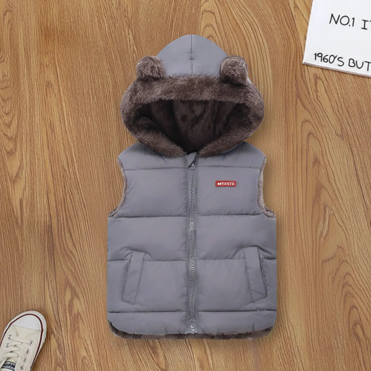 Boys Grey Sleeveless Hooded Puffer Vest With Faux-fur Trim Coats & Jackets Grey 2-3 Y
