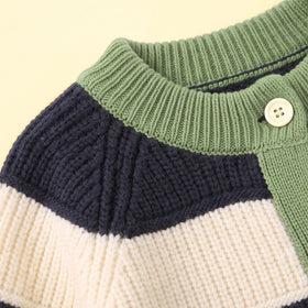 Girls Navy Blue Striped Long Sleeve Cardigan Sweaters & Cardigans