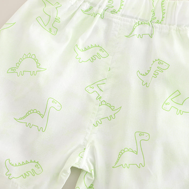 Boys Green Dinosaur Printed Shirt With Sleeveless T-Shirt And Shorts Set 3 pc. Sets