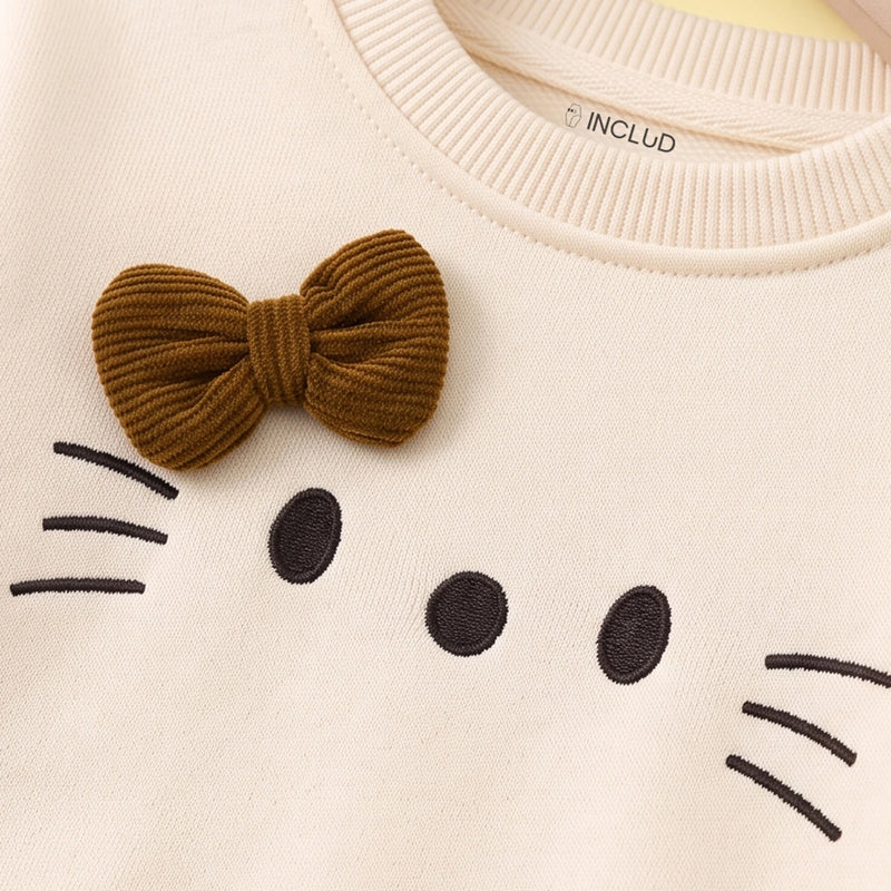 Girls Beige Graphic Peplum Top With Pants Sets Sets
