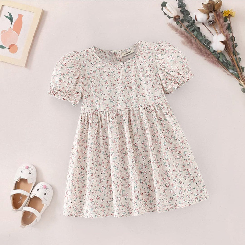 Girls Floral Print Casual Dress Casual Dresses Off White 1-2 Y 