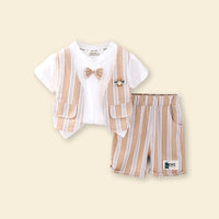 Boys Khaki T-shirt with Striped Bermudas Set Sets   