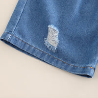 Boys White Teddy Applique Short Sleeves T-Shirt With Denim Shorts Set 2 pc. Sets
