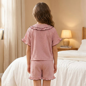 Girls Pink Textured Short Sleeve Top With Shorts Sets 2 pc. Sets