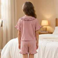 Girls Pink Textured Short Sleeve Top With Shorts Sets 2 pc. Sets