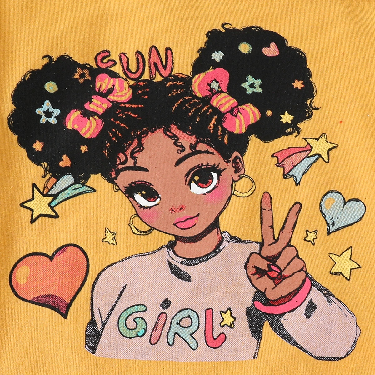 Girls Yellow Graphics Top With Distressed Denim Pants Set Sets