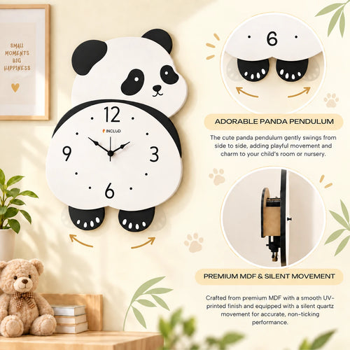 Panda Pendulum Wall Clock for Kids Room - Black & White Trending Accessories