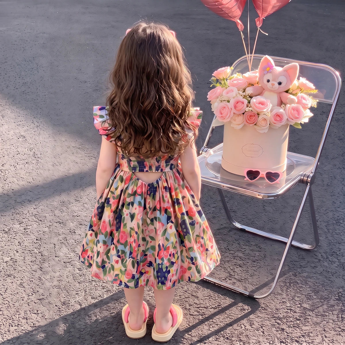 Girls Multicolour Floral Print Flutter Sleeve Fit & Flare Dress Casual Dresses