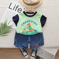 Boys Green Short Sleeve Champ Dino Print T-shirt With Denim Shorts Set 2 pc. Sets Green 1-2 Y