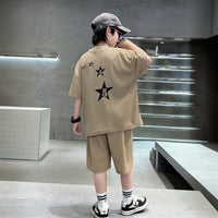 Boys Khaki Star Printed Summer Oversized T-Shirt With Shorts Set 2 pc. Sets