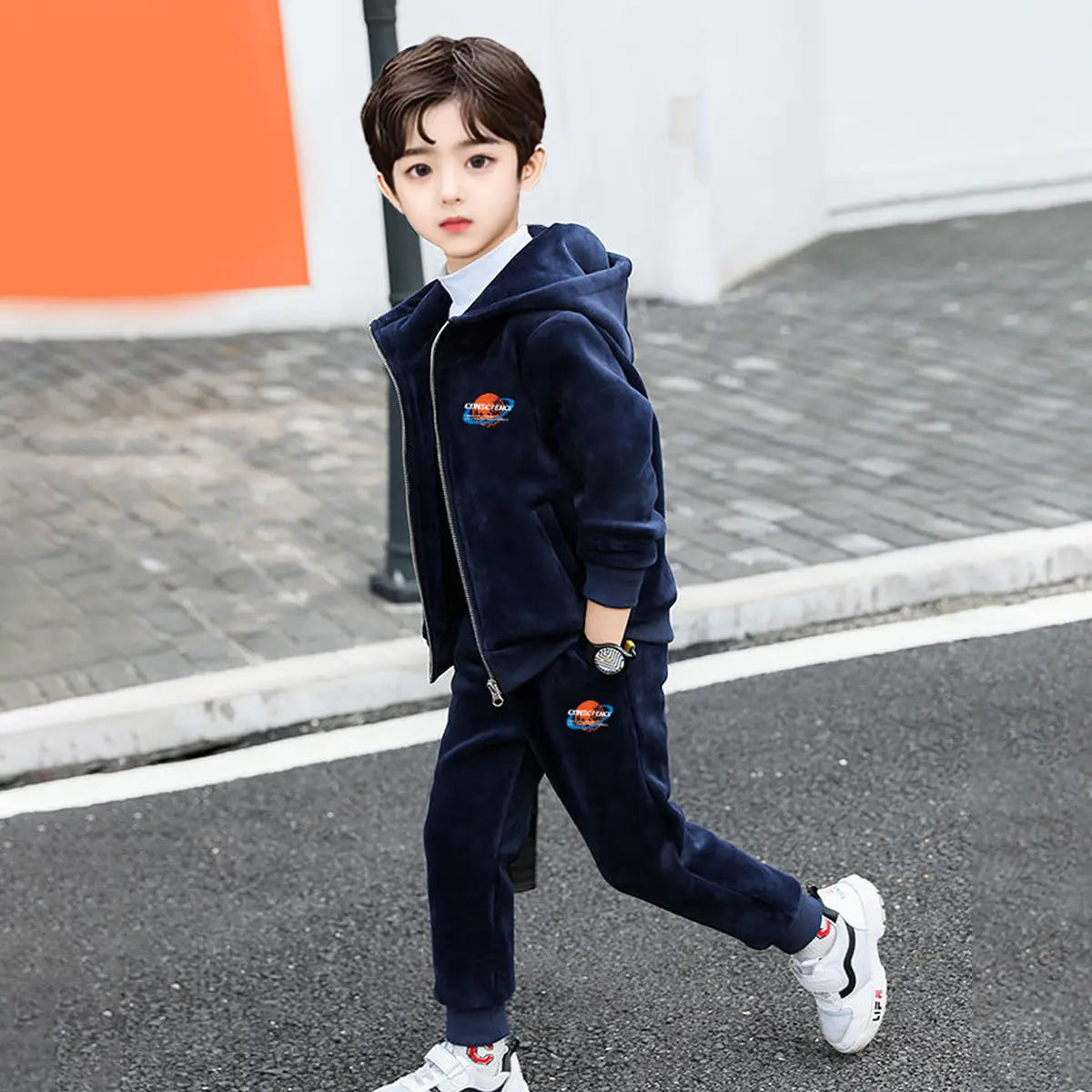 Boys Navy Blue Hooded Zipper Jacket With Jogger Co-ord Sets Sets