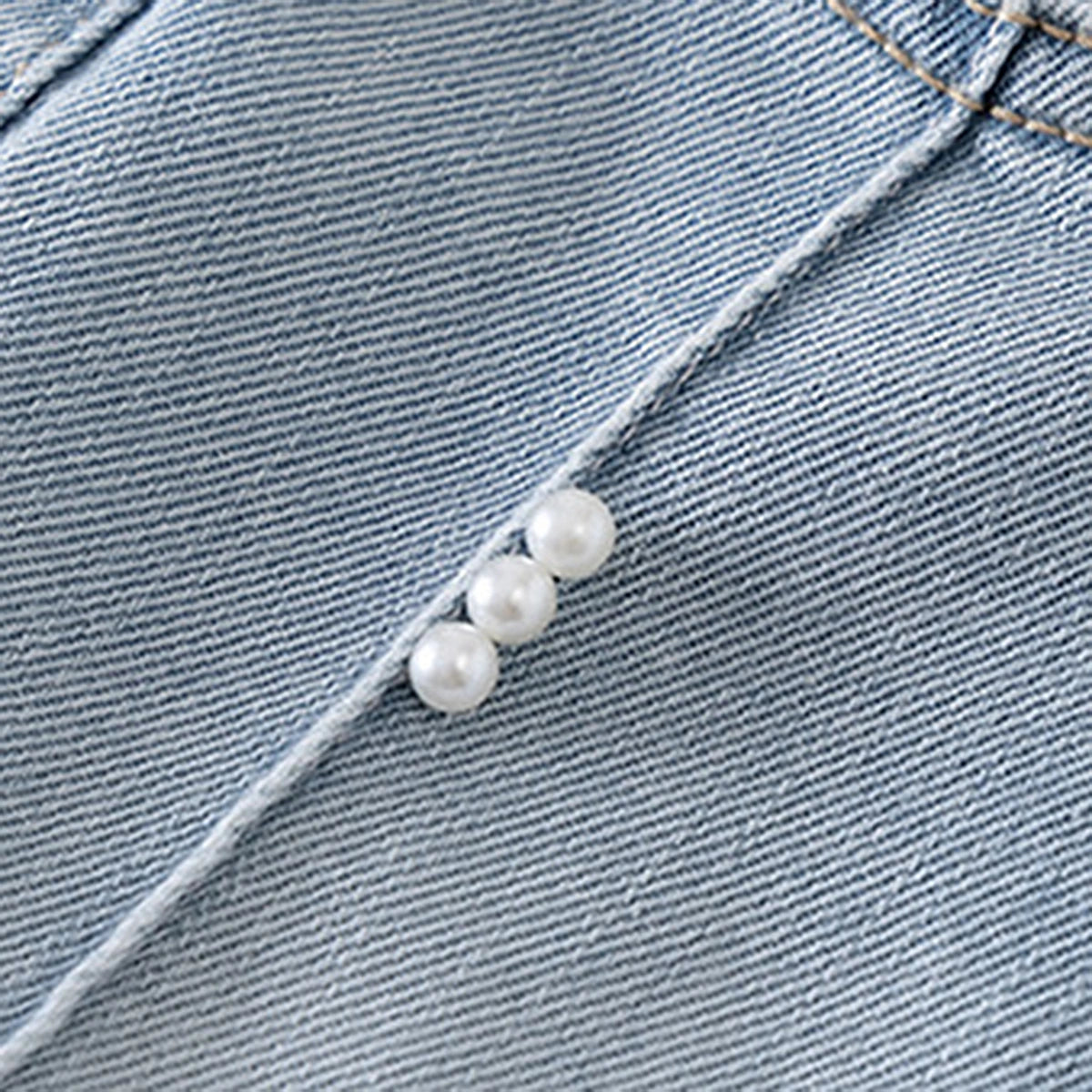 Girls Light Blue Pearl Embellished Relaxed Fit Denim Shorts Shorts