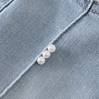 Girls Light Blue Pearl Embellished Relaxed Fit Denim Shorts Shorts