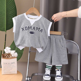 Boys Sleeveless Waffle Knit T-Shirt With Shorts Set 2 pc. Sets Gray 1-2 Y 