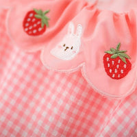 Girls Pink Checked Embroidered Ruffle Collar Sleeveless A-line Dress Casual Dresses