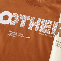 Boys Brown Typographic Printed Color-blocked T-Shirt With Shorts Set 2 pc. Sets
