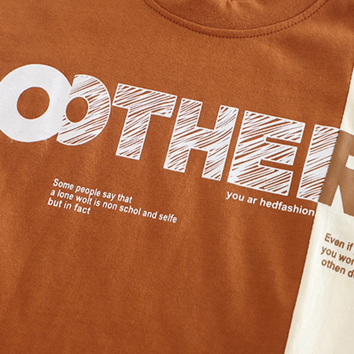 Boys Brown Typographic Printed Color-blocked T-Shirt With Shorts Set 2 pc. Sets