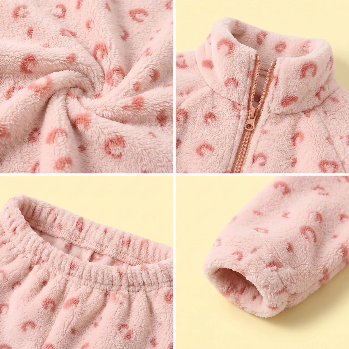 Girls Pink Leopard Printed Fleece Jacket & Pants Co-ord Sets Sets
