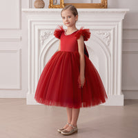 Girls Maroon Duchess Sateen Tulle Party Dress with Heart Back Party Dresses