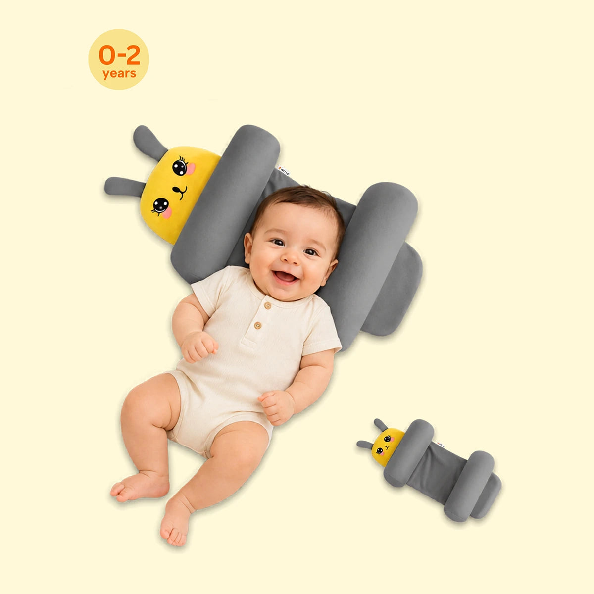 Baby Pillow with Head & Neck Support -Soft Cotton Infant Sleeping Pillow for Flat Head Protection Trending Accessories Grey Onesize