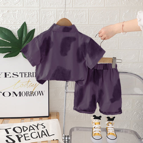 Boys Purple Short Sleeves Shirt With T-Shirt And Shorts Set 3 pc. Sets