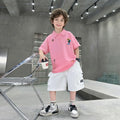 Boys Pink Graphic Polo T-Shirt With Shorts Sets Sets