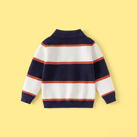 Boys Navy Blue Long Sleeve Striped Polo Sweater Sweaters & Cardigans
