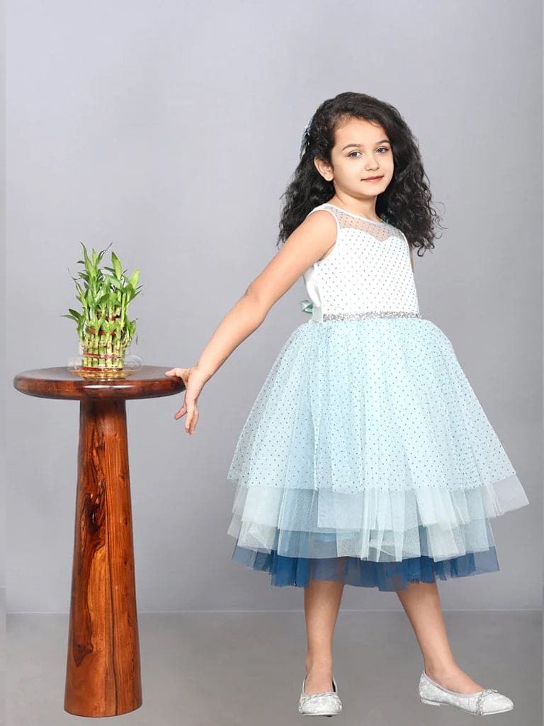 Girls Sateen Embellished Tulle Tiered Party Dress