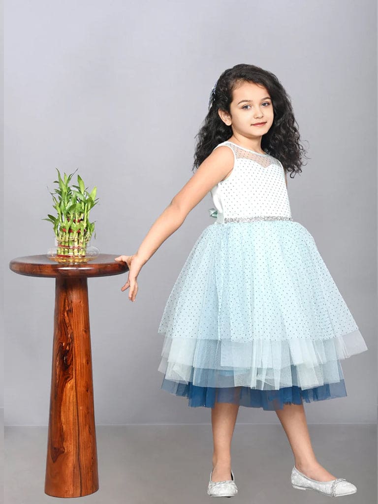 Girls Sateen Embellished Tulle Tiered Party Dress Party Dresses