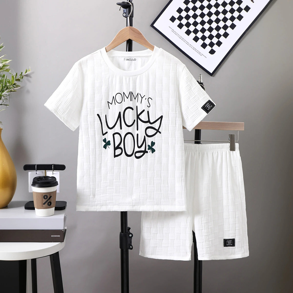 Boys White Typographic Print Shorts Sleeves T-Shirt With Shorts Set Sets White 7-8 Y