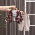 Boys Red Long Sleeve Checked Oversized Shirt With Printed T-Shirt & Elasticated Pants Set Sets Red 1-2 Y