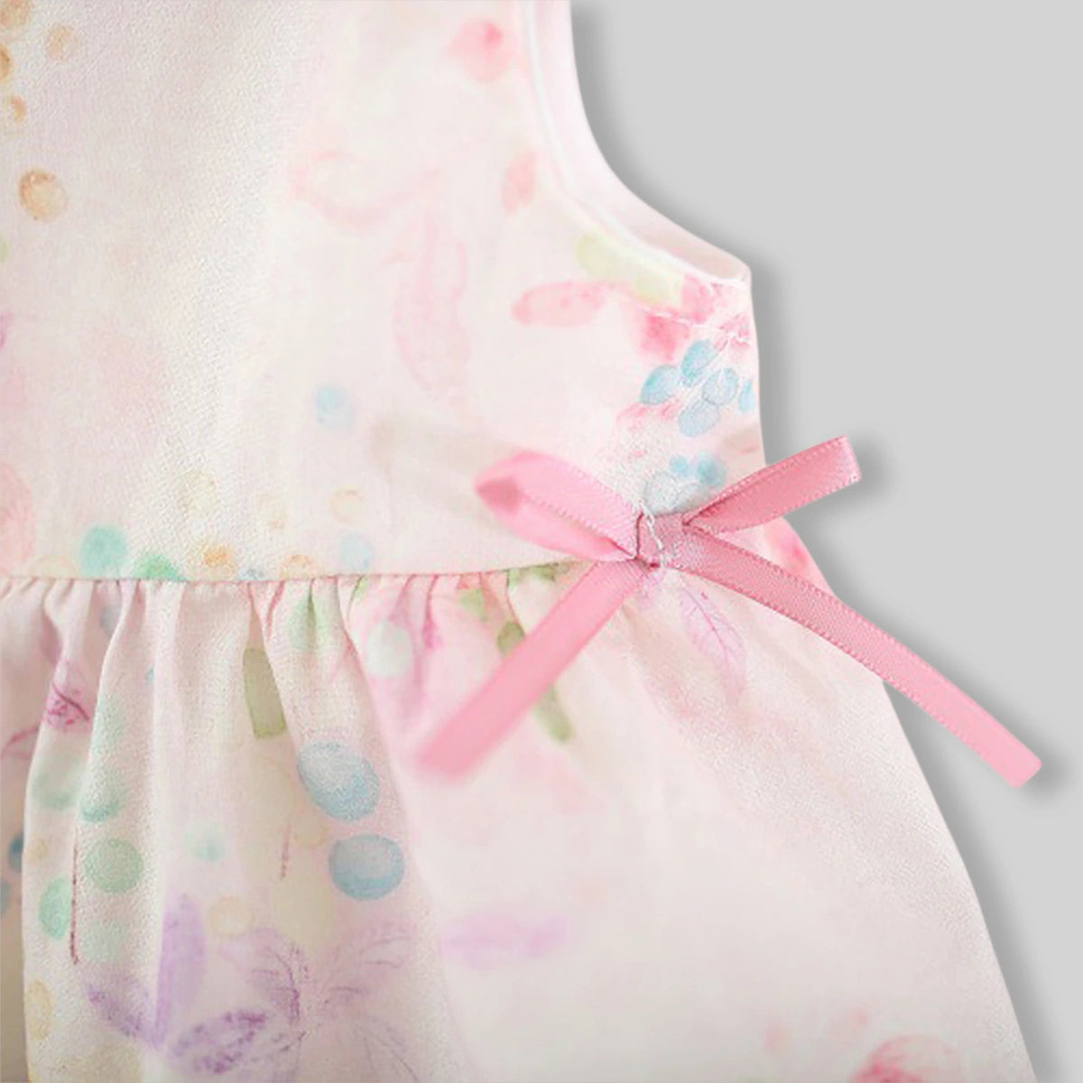 Girls Light Pink Fit And Flare Dress With Floral Print Casual Dresses