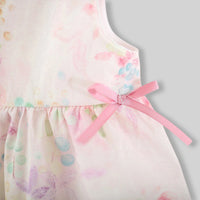 Girls Light Pink Fit And Flare Dress With Floral Print Casual Dresses
