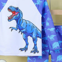 Boys Blue Dinosaur Printed Long Sleeves T-Shirt & Shorts Swimsuit Sets Sets
