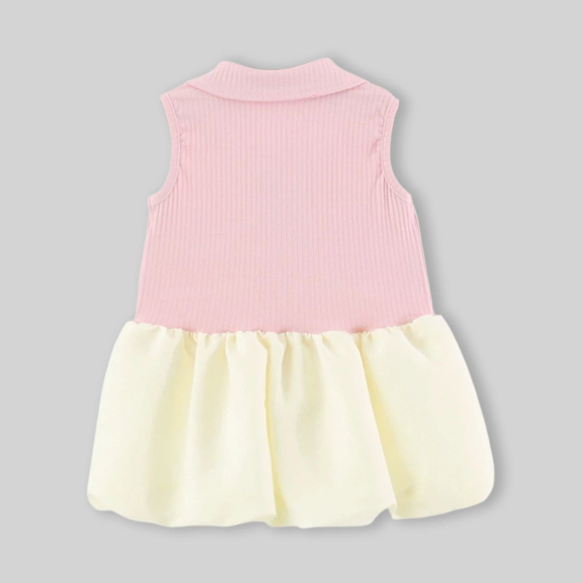 Girls Pink Colorblock Shirt Collar Flounce Hem Casual Dress Casual Dresses