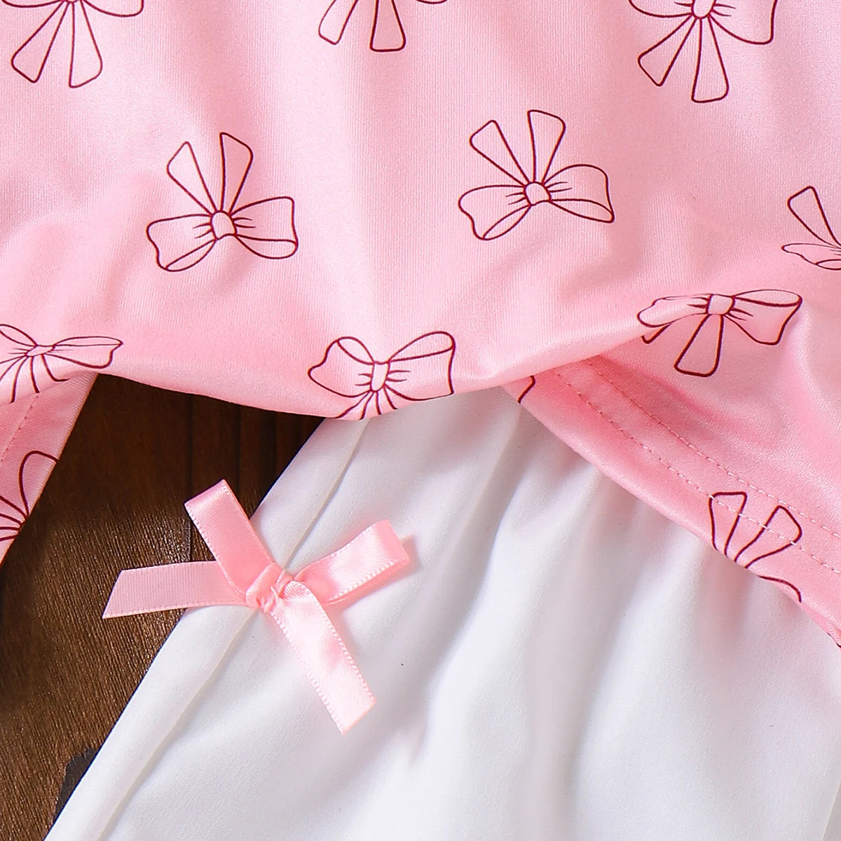 Girls Pink Bow Print Short Sleeve T-Shirt With Elasticated Shorts Sets 2 pc. Sets