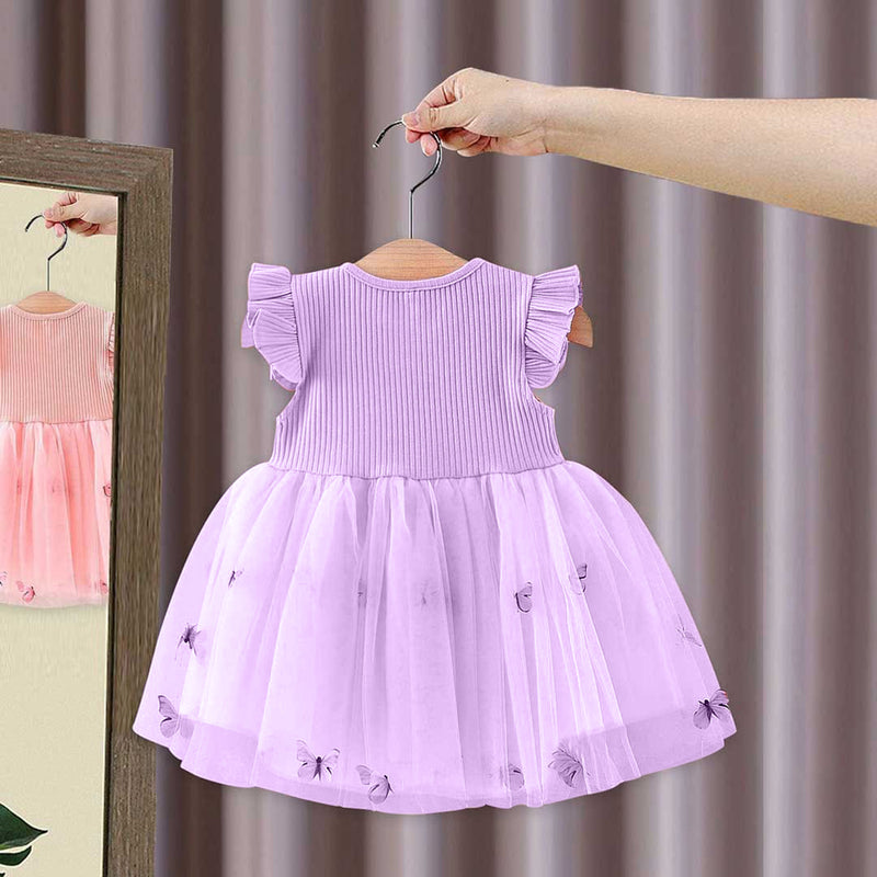 Girls Butterfly Applique Tulle Overlay Fit & Flare Dress Casual Dresses