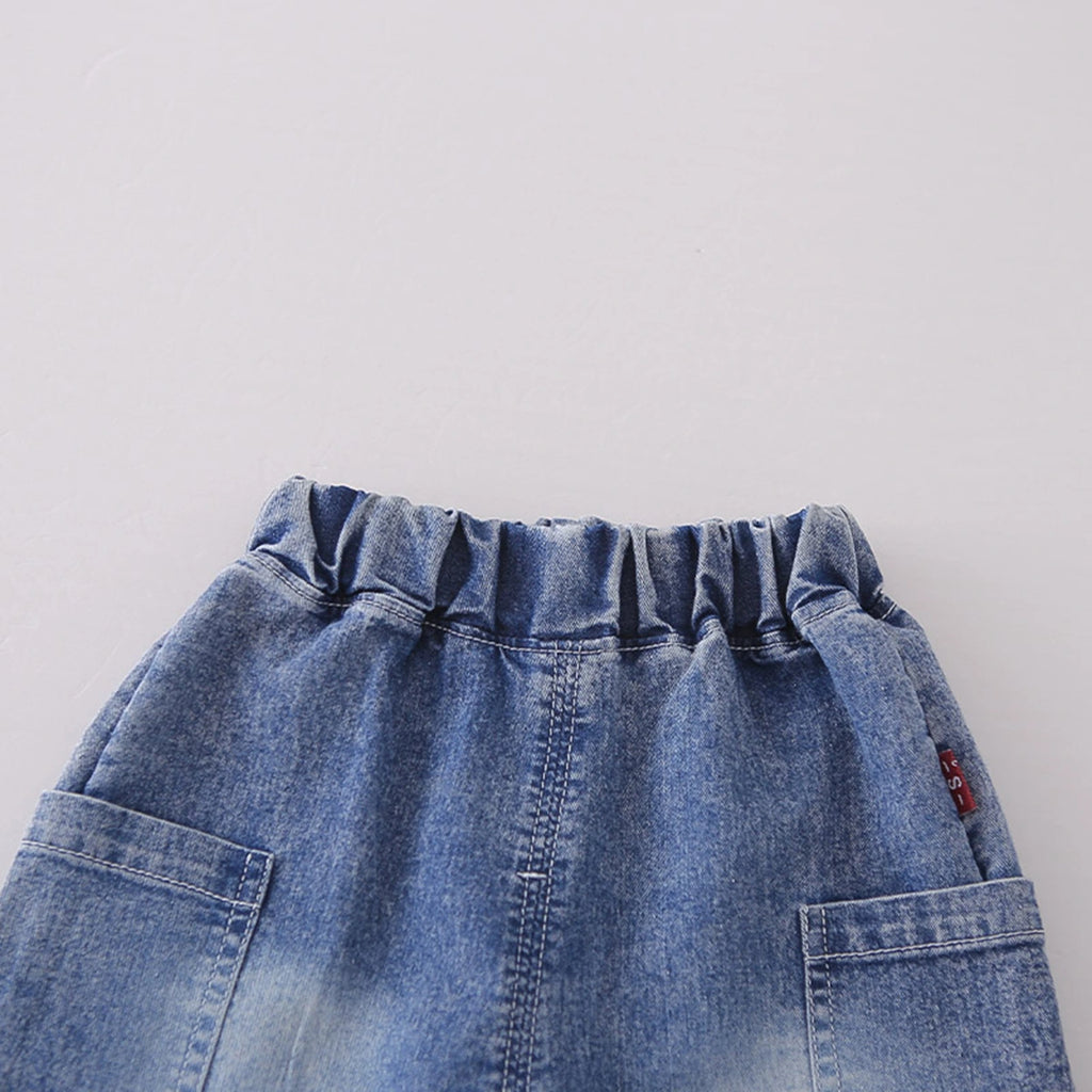 Boys Blue Denim Shirt & Shorts With Sleeveless T-Shirt Sets Sets
