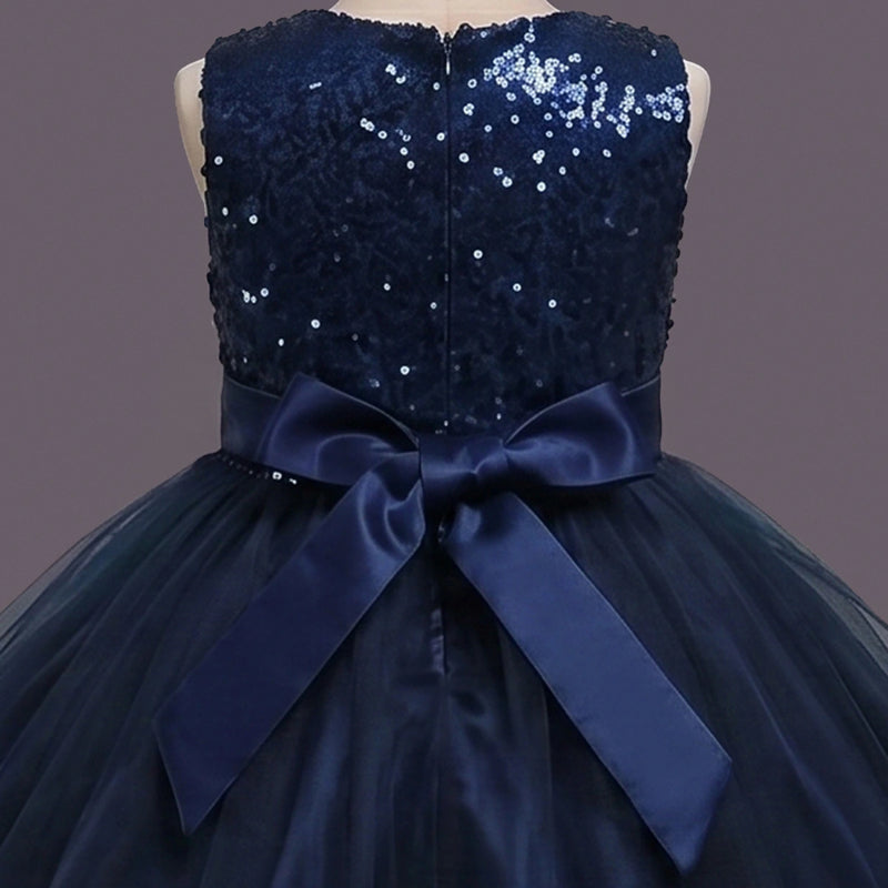 Girls Navy Blue Sequin Embellished Fit & Flare Party Wear Dress Party Dresses