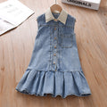 Girls Blue Sleeveless A-Line Denim Dress Casual Dresses Blue 1-2 Y