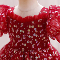 Girls Puff Sleeve Foil Print Fit & Flare Dress Party Dresses   