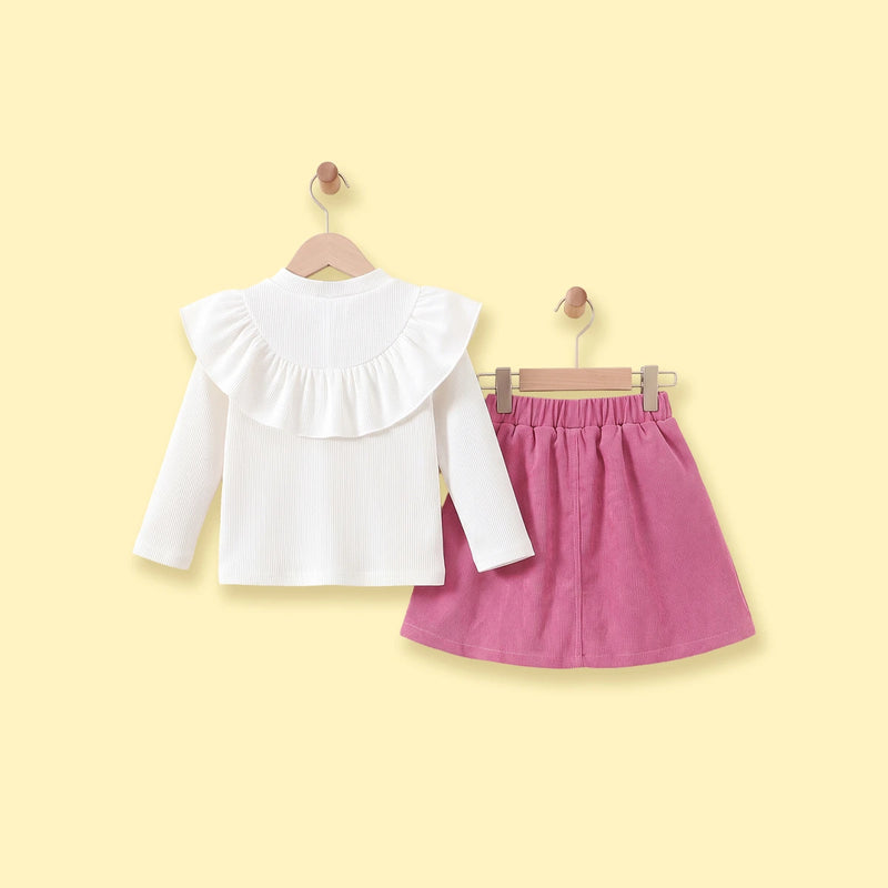 Girls Dark Pink Bow Applique Long Sleeve Top with Skirt Sets 2 pc. Sets