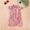 Girls Red Ethnic Motifs A-line Dress With Mandarin Collar Casual Dresses Red 1-2 Y