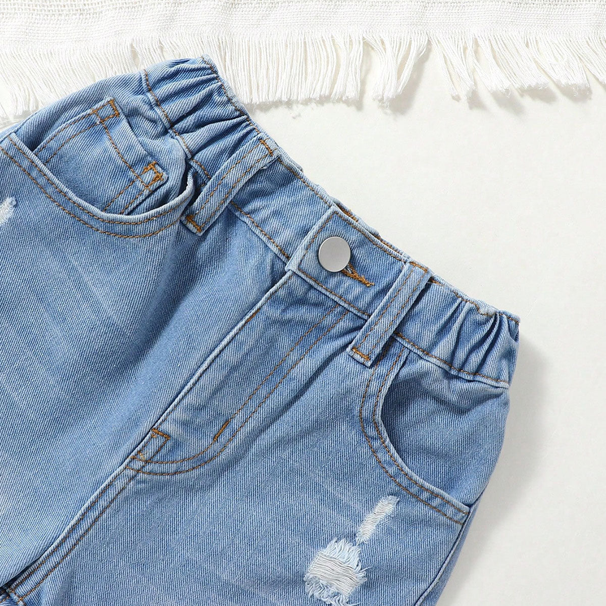 Girls Light Blue Distressed Denim Pant Jeans