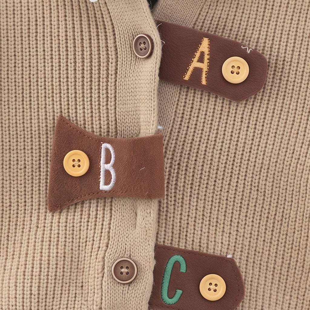 Boys light brown sweater vest with shirt and pants set