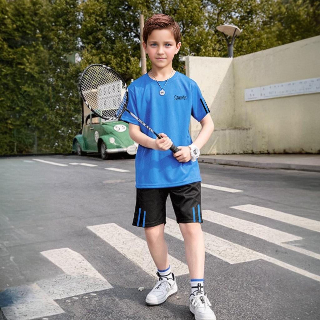 Boys Blue Solid Summer Short Sleeves T-shirt with Shorts Set 2 pc. Sets