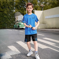 Boys Blue Solid Summer Short Sleeves T-shirt with Shorts Set 2 pc. Sets